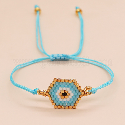 Hexagone avec mauvais œil bracelet de perles tressées de graines de verre pour les femmes PW23030466306-1