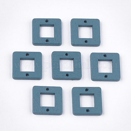 塗装ポプラウッドリンク  正方形  スチールブルー  18x18x2.5mm  穴：1.5mm WOOD-T021-03J-1