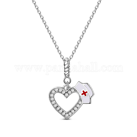 TINYSAND 925 Sterling Silver Cubic Zirconia Nurse with Beautiful Heart Necklace TS-CN-032-1