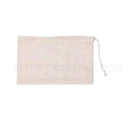 コットン収納ポーチ  巾着袋  長方形  アンティークホワイト  18x28cm HOUS-PW0002-01A-1