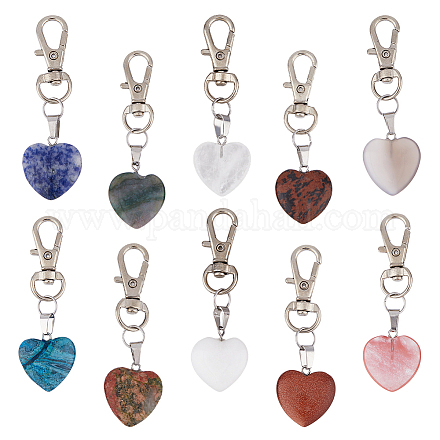 Heart Gemstone Pendant Decoration HJEW-AB00090-1