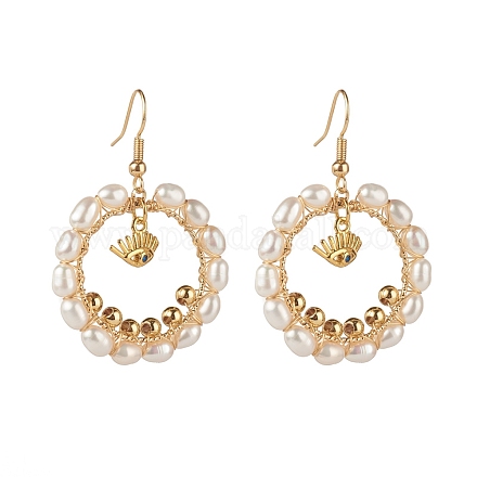 Pendientes colgantes de latón con perlas de perlas EJEW-JE04568-01-1