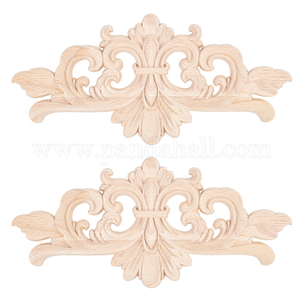 SUPERFINDINGS 2pcs Decorative Rubber Wood Carved Onlay Applique Flower Decal Unpainted Applique Furniture Corners Home Door Decor AJEW-OC0001-51A-1