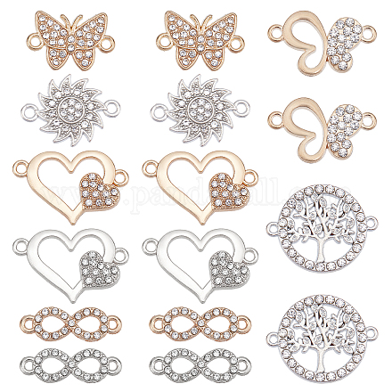 SUNNYCLUE 1 Box 32Pcs 8 Styles Heart Link Charms Alloy Connector Charms Hollow Rhinestone Love Charm Metal Tree Butterfly Connectors Charm for Jewelry Choker Necklace Making Christmas Valentine Craft ALRI-SC0001-22-1