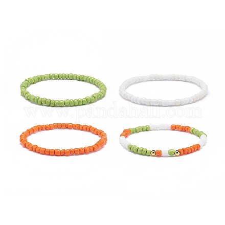4 Uds. Juego de pulseras elásticas con cuentas de vidrio de 4 colores para mujer BJEW-JB08805-1