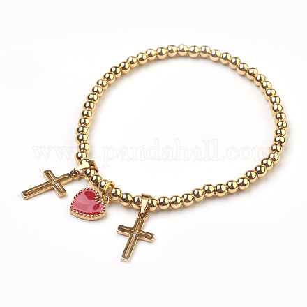 Bracelets extensibles avec perles en laiton avec breloque BJEW-JB03863-01-1