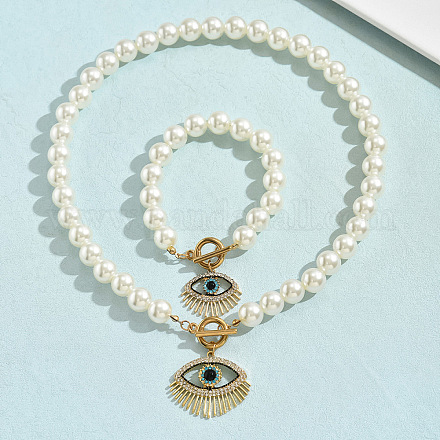 Комплекты браслетов и ожерелий из сплава со стразами и искусственным жемчугом FS-WG20ADC-02-1