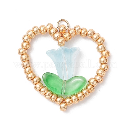 Подвески в виде сердечек и цветов из стеклянного бисера Miyuki PALLOY-MZ01079-01-1