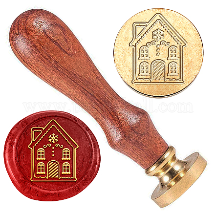 Cabeza de sello de cera de latón dorado navideño con mango de madera AJEW-WH0208-821-1