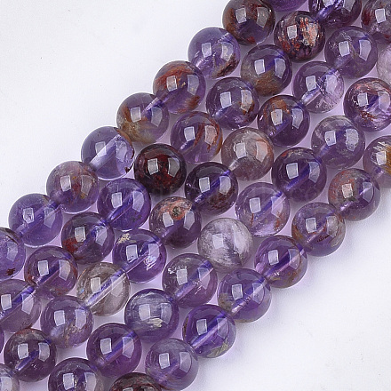 Fili di perline di quarzo lodolite viola naturale / quarzo fantasma viola G-S333-8mm-030-1