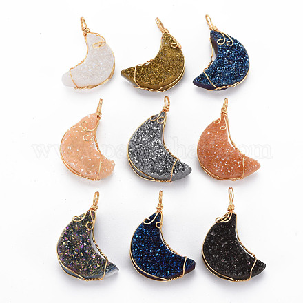 Electroplate Natural Druzy Agate Pendants G-S359-295-1