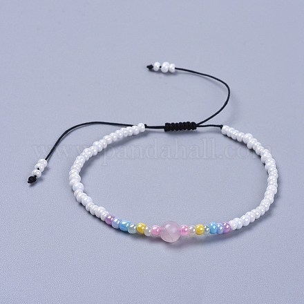 Pulseras de perlas trenzadas de hilo de nylon ajustable para niños BJEW-JB04371-01-1