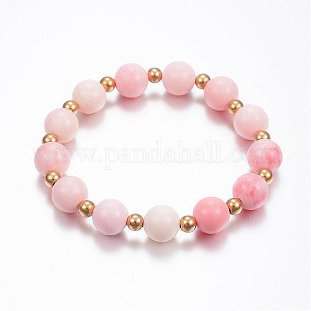 Natural Pink Opal Stretch Bracelets BJEW-F264-10G-1