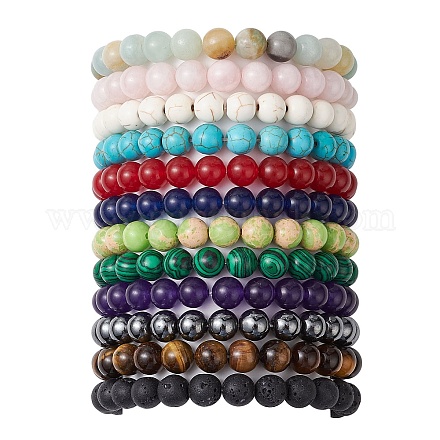 Bracciale elastico con perline pietre preziose rotonde in onice Bracciale elastico con perline pietre preziose rotonde in onice