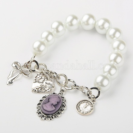 Glas Perlen dehnen und Charme Armbänder X-BJEW-JB01345-01-1