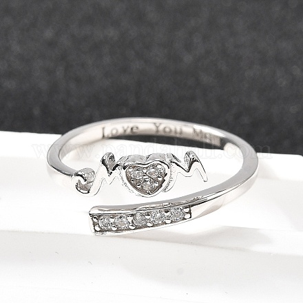 Кольца-манжеты из стерлингового серебра с кубическим цирконием в форме сердца 925 для женщин RJEW-S631-03P-1