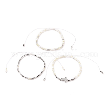 Verstellbare Nylonschnur geflochtene Perlen Armbänder Sets BJEW-JB05735-03-1