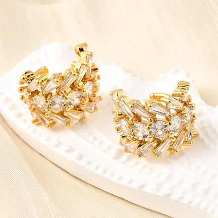 Латунные серьги-манжеты из прозрачного кубического циркония EJEW-K309-05G-1