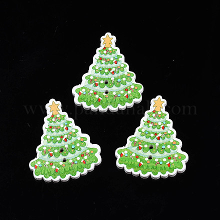 Christmas 2-Hole Spray Painted Maple Wooden Buttons WOOD-N005-45-1