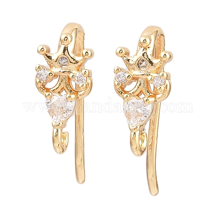 Серьги-крючки с короной из латунных микрокристаллов с прозрачными кубическими циркониями KK-A274-04G-1