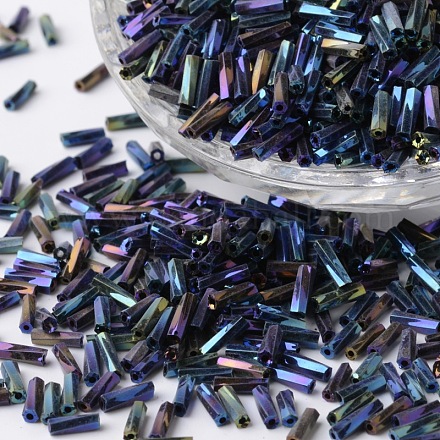 Perles torsadées de verre de bugle d'iris plaquées multicolores de tube torsadé SEED-K002-D01-1
