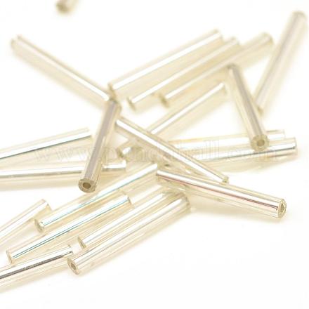 Silver Lined Transparent Glass Bugle Beads SEED-R028-2x18-B02-1