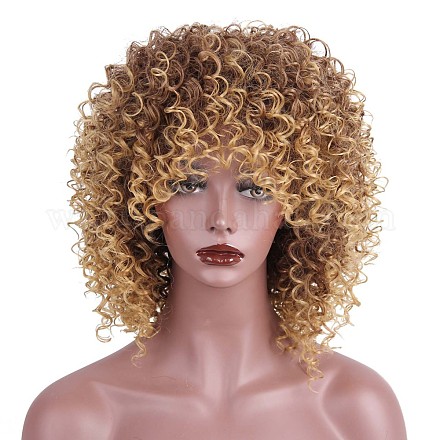 爆発的なヘッドウィッグ  アフリカのかつら女性の短い巻き毛ふわふわ  高温耐熱繊維のかつら  ゴールデンロッド  13.7インチ（35cm） OHAR-G009-02A-1