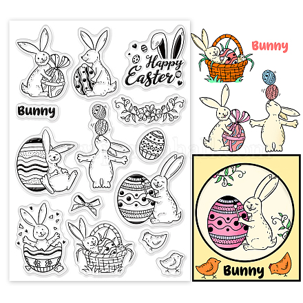 PH PandaHall Easter Clear Stamps Rabbit Wreath Egg Silicone Stamps Bunny Transparent Seal Stamps Film Frame Clear Stamp Seal for Paper Invitation Card Gift Box Photo Album Scrapbook Crafting Supplies DIY-WH0167-57-0107-1