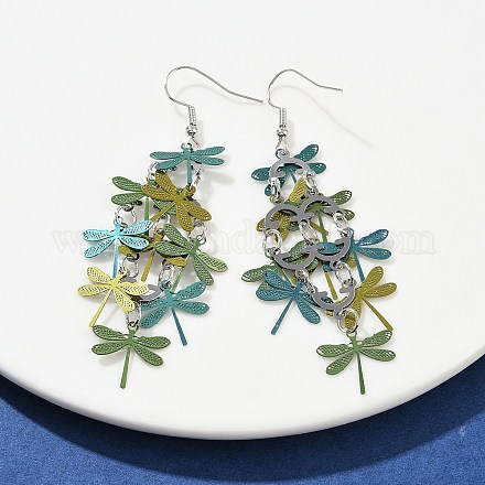 Серьги-подвески в виде стрекоз из нержавеющей стали 430 EJEW-A137-04P-04-1