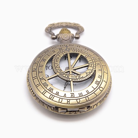 Roman Number Vintage Hollow Flat Round Alloy Quartz Watch Heads Pendants for Pocket Watch Necklace Making WACH-M109-24-1