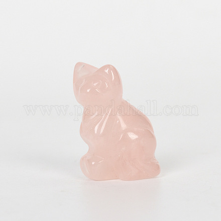 Décorations d'affichage de figurines de chat en quartz rose naturel G-PW0007-014B-1