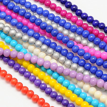 Eco-Friendly Round Baking Paint Glass Beads Strands HY-A003-6mm-M-1