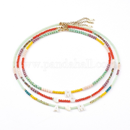 Conjunto de collares con colgante de letras mixtas de concha natural NJEW-JN03348-1