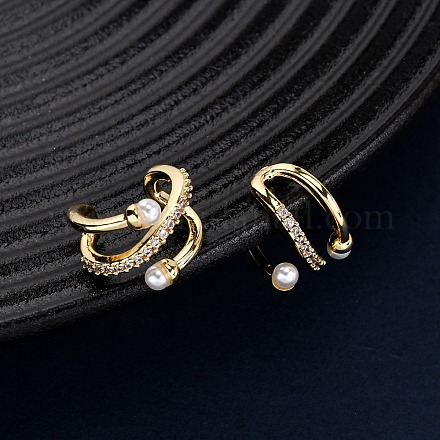 Серьги-каффы в форме буквы С с микропаве из прозрачного кубического циркония из латуни&nbsp;LS-EJEW-D328-08G-1