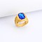 Alloy Rhinestone Finger Rings for Men, Square, Golden, Sapphire, US Size 9(18.9mm)