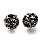 304 Stainless Steel European Beads, Large Hole Beads, Rondelle with Flower, Antique Silver, 10x9.5mm, Hole: 4mm