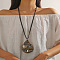 Alloy Glass Pendant Black Waxed Cord Necklaces for Women, Goldenrod, Golden, Teardrop, 13.39 inch(34cm)