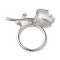 Brass Micro Pave Clear Cubic Zirconia Toggle Clasps, with Enamel, Flower, Real Platinum Plated, 24x22x2mm, Hole: 1.4mm
