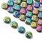 Electroplate Glass Beads, Flat Round with Letter, Colorful, Letter G, 9.5~10x4~5mm, Hole: 1mm, about 30pcs/set
