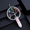 Natural Rose Quartz Chakra Tree of Life Big Pendants, Pointed Faceted Bullet Charms with Alloy Rings, Platinum, 100x53mm