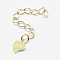925 Sterling Silver Extender Chains, with Heart Charms, Real 18K Gold Plated, 39~41mm, Heart: 7x5x0.5mm