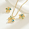 Flower Brass & Cubic Zirconia & Cat Eye Pendant Necklaces & Stud Earrings Sets, Golden, 420mm