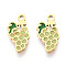 304 Stainless Steel Enamel Charms, Grape Charm, Ion Plating(IP), Real 14K Gold Plated, Pale Green, 12x6.2x0.9mm, Hole: 1mm