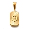 304 Stainless Steel Pendants, Rectangle with Letter Charm, Real 18K Gold Plated, Letter O, 22x12.5x4mm, Hole: 8x4mm