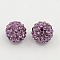 Polymer Clay Rhinestone Beads, Pave Disco Ball Beads, Grade A, Round, Half Drilled, Light Amethyst, 10mm, Hole: 1mm