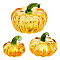 3Pcs 3 Styles Glass Pumpkin Display Decorations, for Home Office Desk Decoration, Gold, 39~65x37.5~55mm, 1pc/style