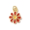 Rack Plating Brass Enamel Pendants, with Jump Ring, Long-Lasting Plated, Cadmium Free & Lead Free, Flower Charm, Real 18K Gold Plated, Red, 15.5x11x1.2mm, Hole: 3mm