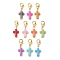Acrylic Cross Pendant Decoration, Zinc Alloy Lobster Claw Clasps Charms, for Bag Ornaments, Mixed Color, 37mm