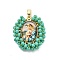Rack Plating Brass Charms, Lead Free & Cadmium Free, Long-Lasting Plated, Oval with Virgen Mary Charms, Turquoise, 31x25.5x6mm, Hole: 6x3.5mm