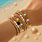 5Pcs 5 Styles Brass & Freshwater Pearl Round Beads Stretch Bracelet Set, Stackable Bracelets for Women, Golden, Inner Diameter: 6-7/8 inch(17.5cm)